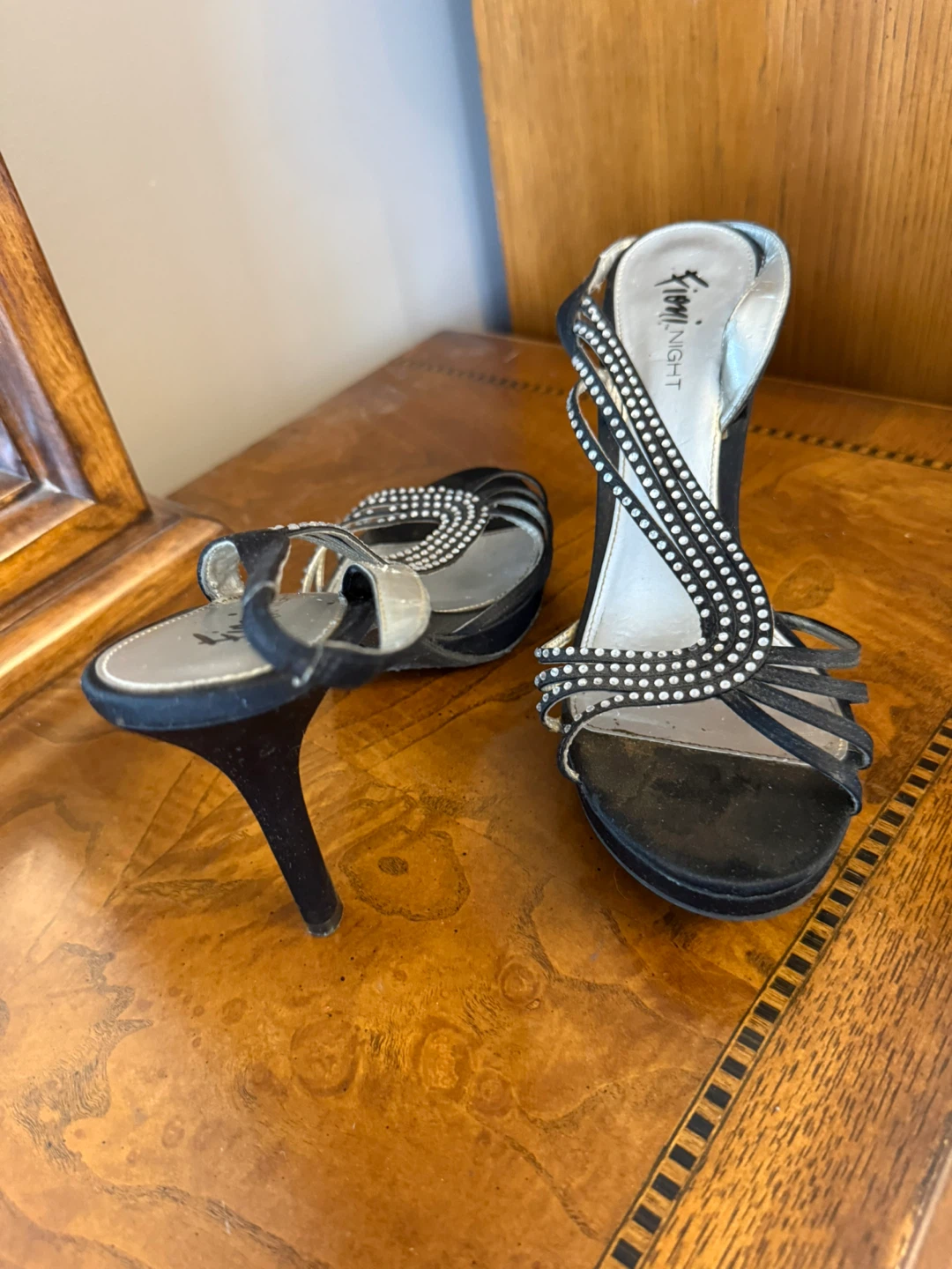 Fioni Night Black Embellished Heeled Sandals