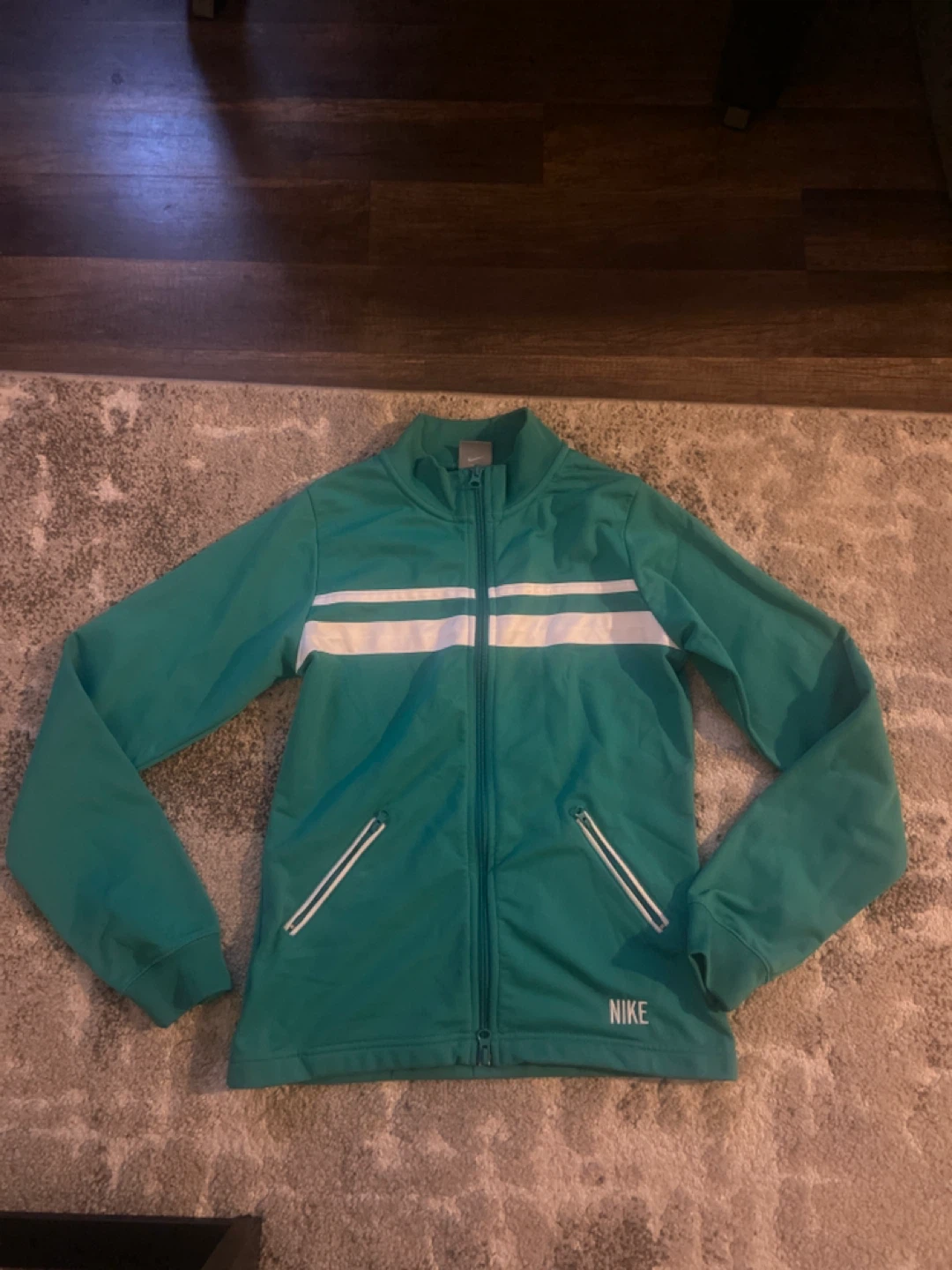 Nike Teal Track Jacket with White Stripes