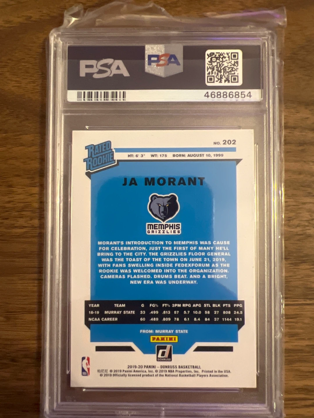 2019 Panini Donruss Ja Morant Rated Rookie PSA 10 Gem MT - photo 2