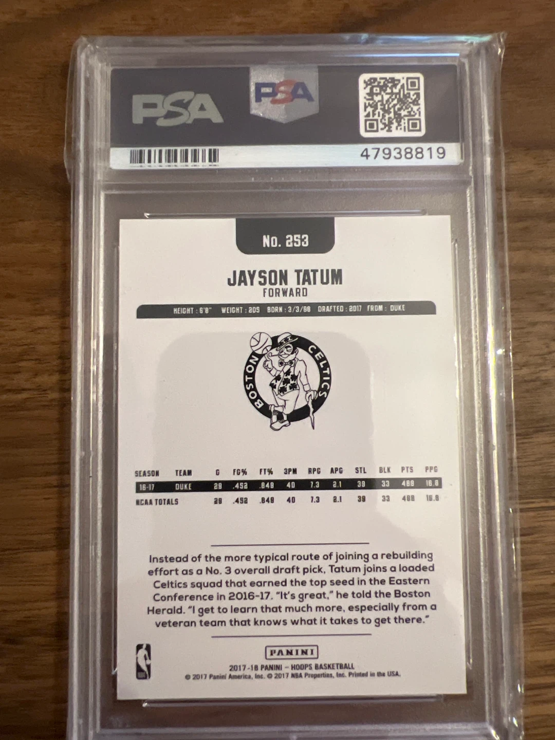 2017 Panini Hoops Jayson Tatum RC Gem Mint 10 Basketball Card - photo 2