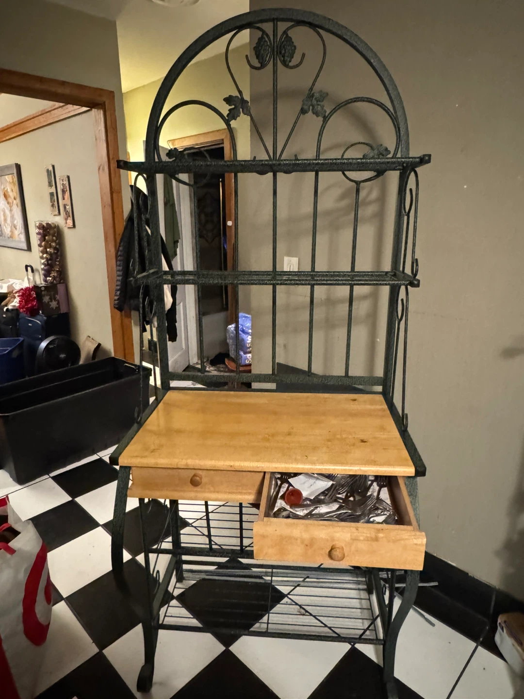 Wrought Iron Baker's Rack with Wood Top - photo 4