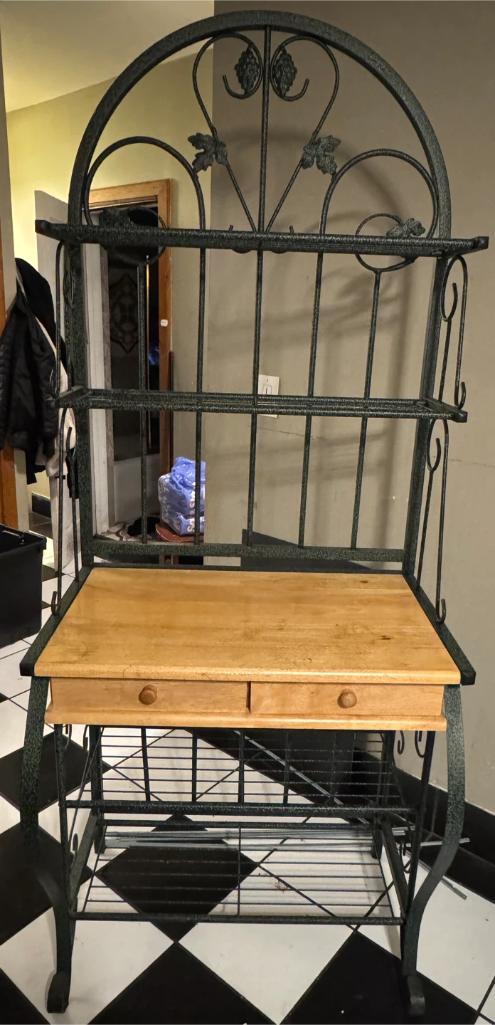 Wrought Iron Baker's Rack with Wood Top