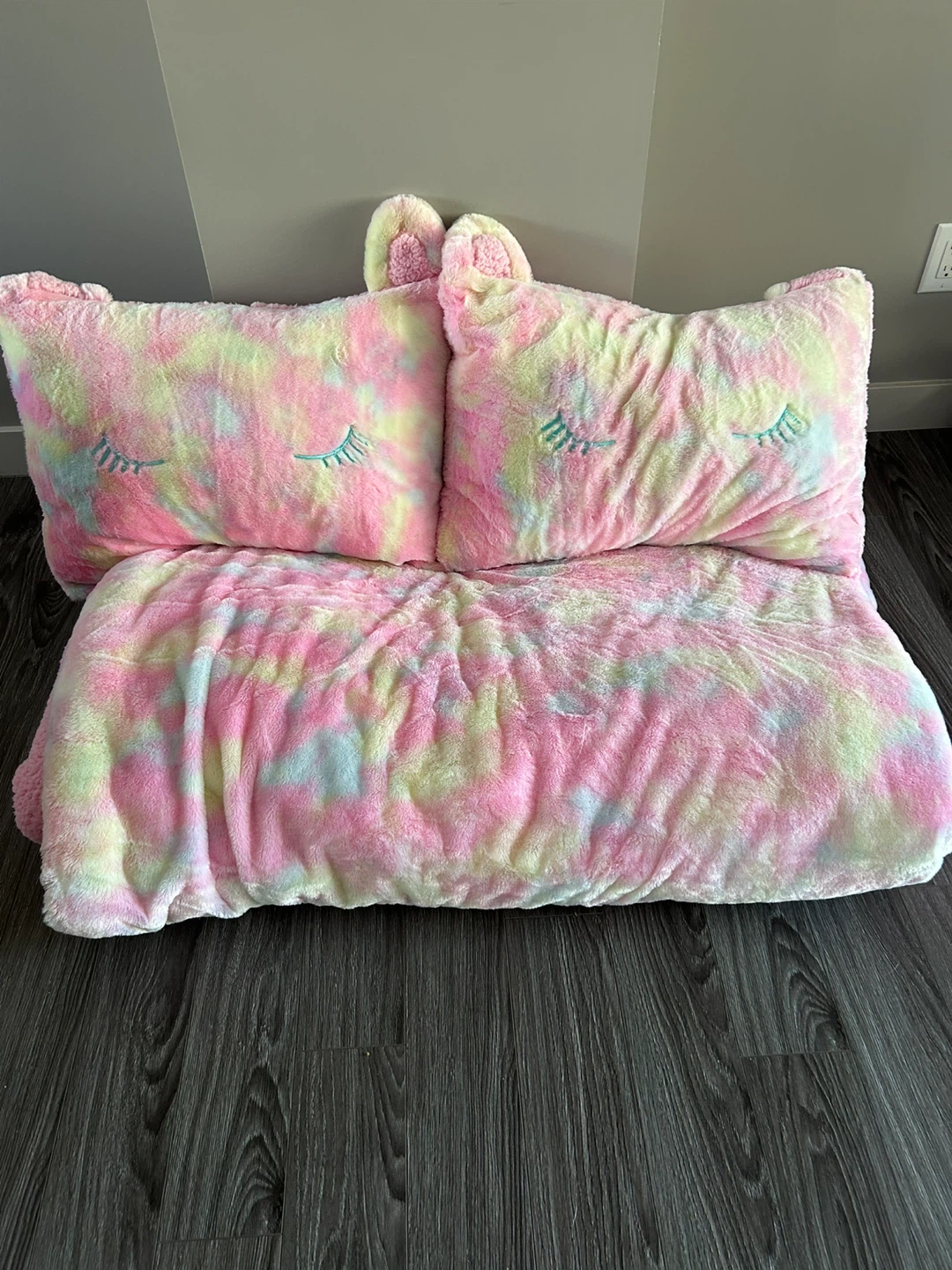 Kids Plush Tie-Dye Sleeping Bag Set with Pillows
