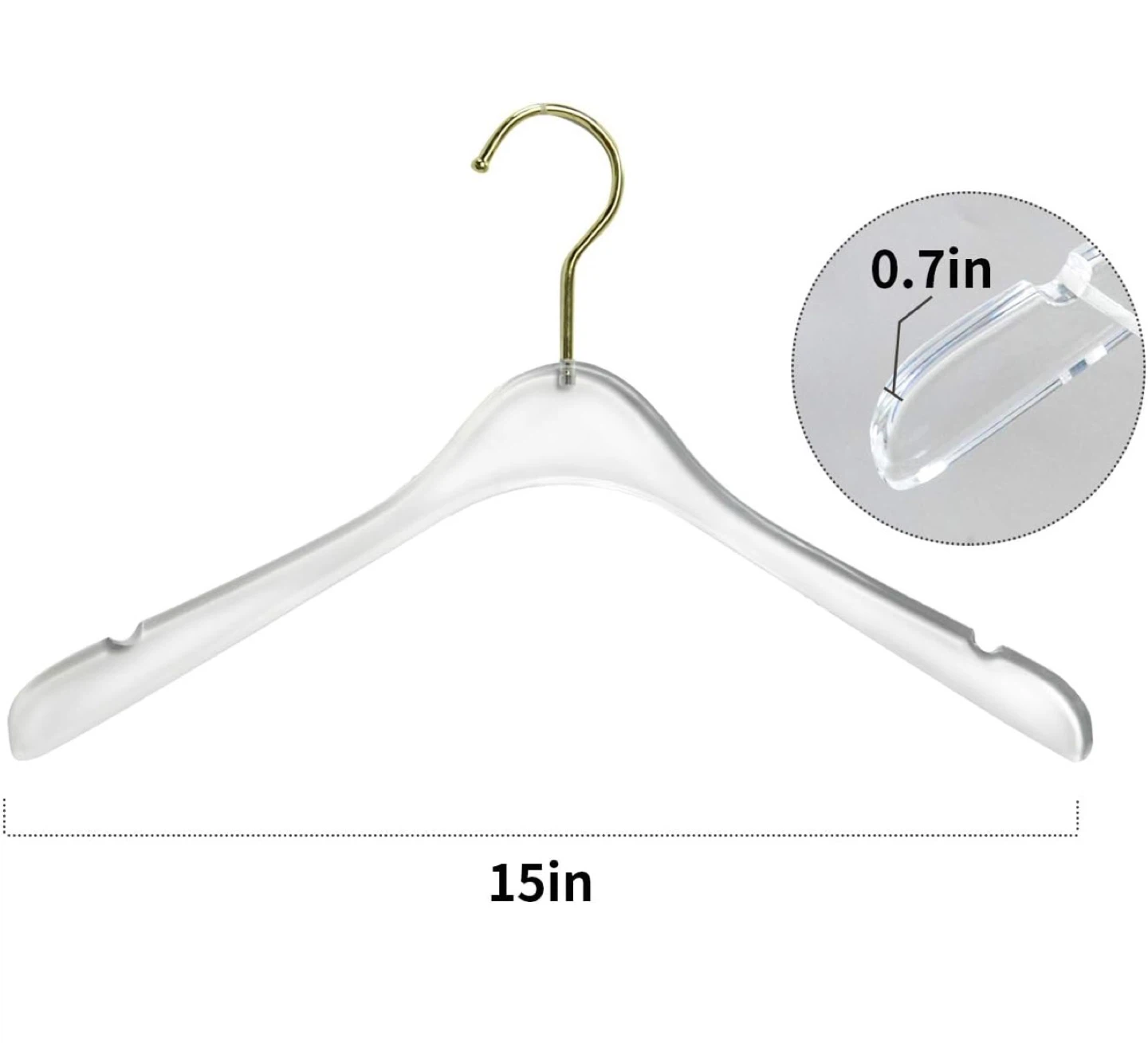 Clear Acrylic Hangers with Gold Hook - Set of 20