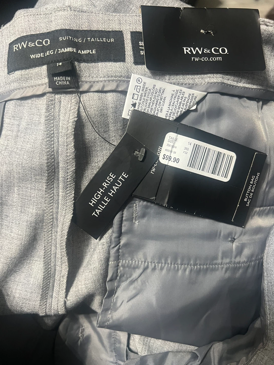 RW & CO. Grey Wide Leg High-Rise Suit Pants Size 14