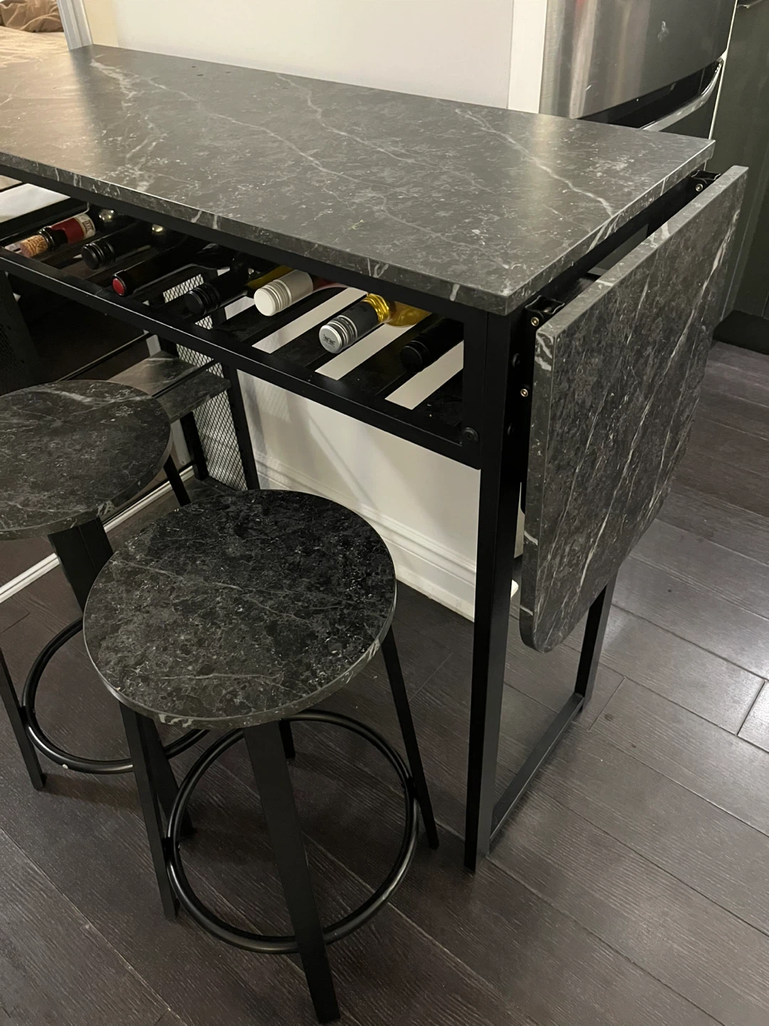 Marble Top Bar Table with Wine Rack and 2 Stools - photo 2