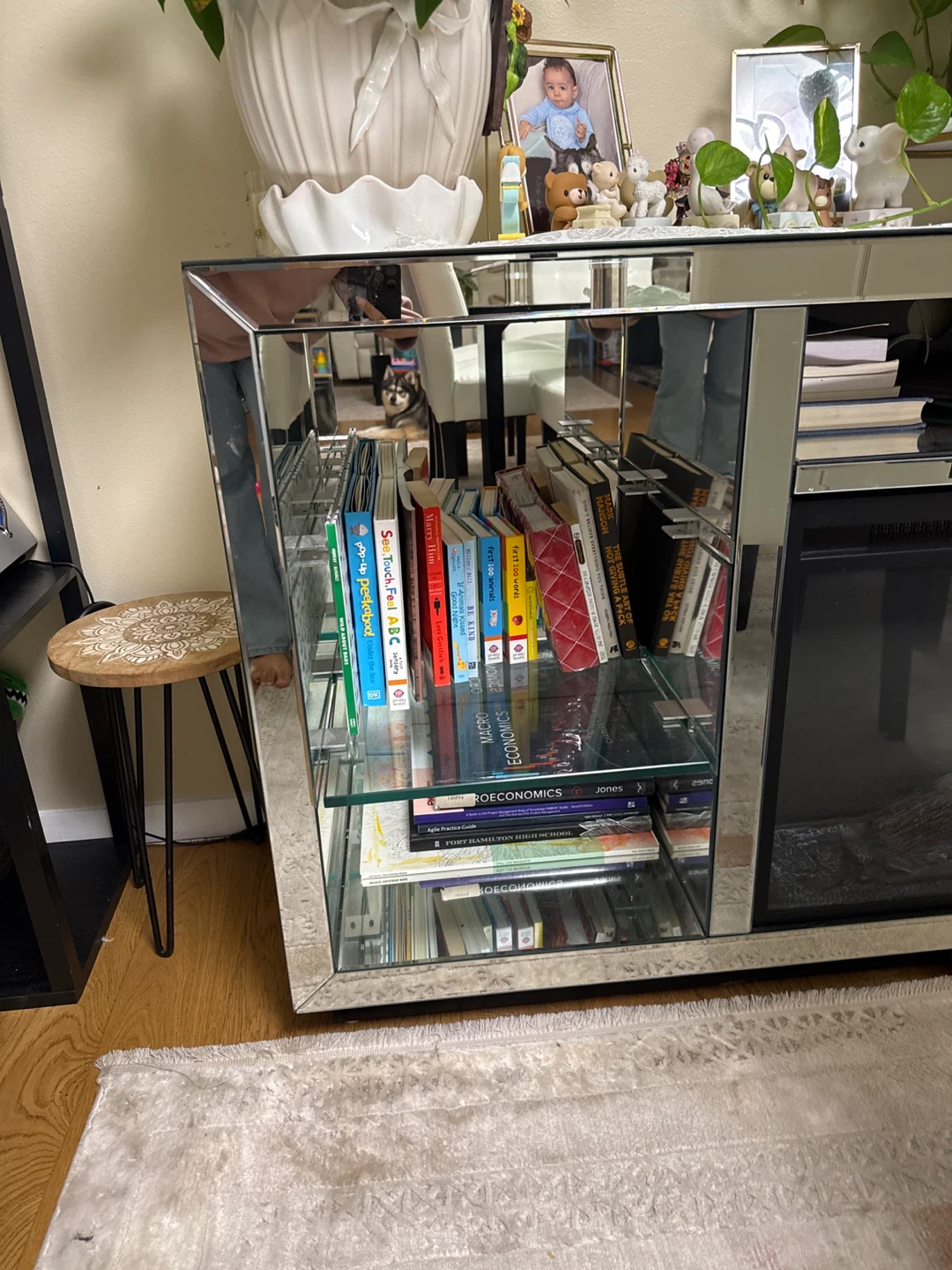 Mirrored Media Console with Electric Fireplace - photo 3