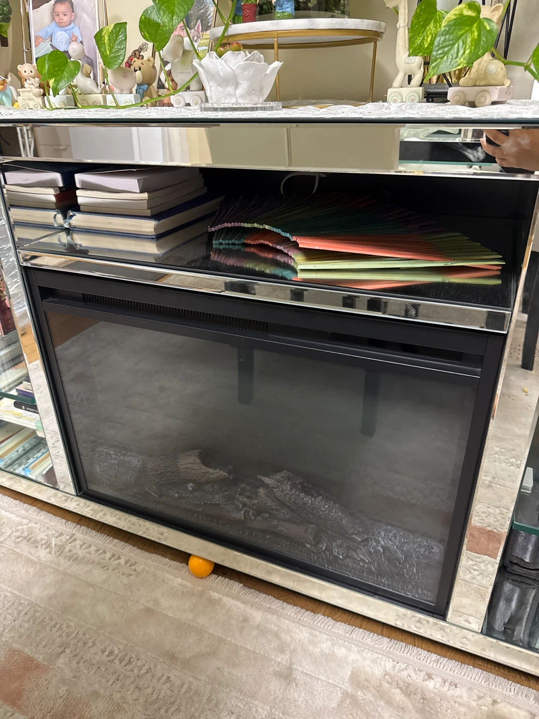 Mirrored Media Console with Electric Fireplace - photo 4