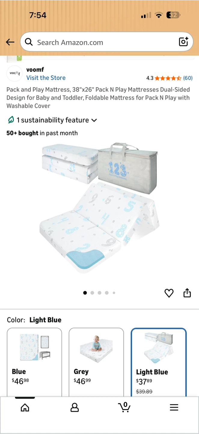 Pack N Play Mattress with Cover - 38"x26"
