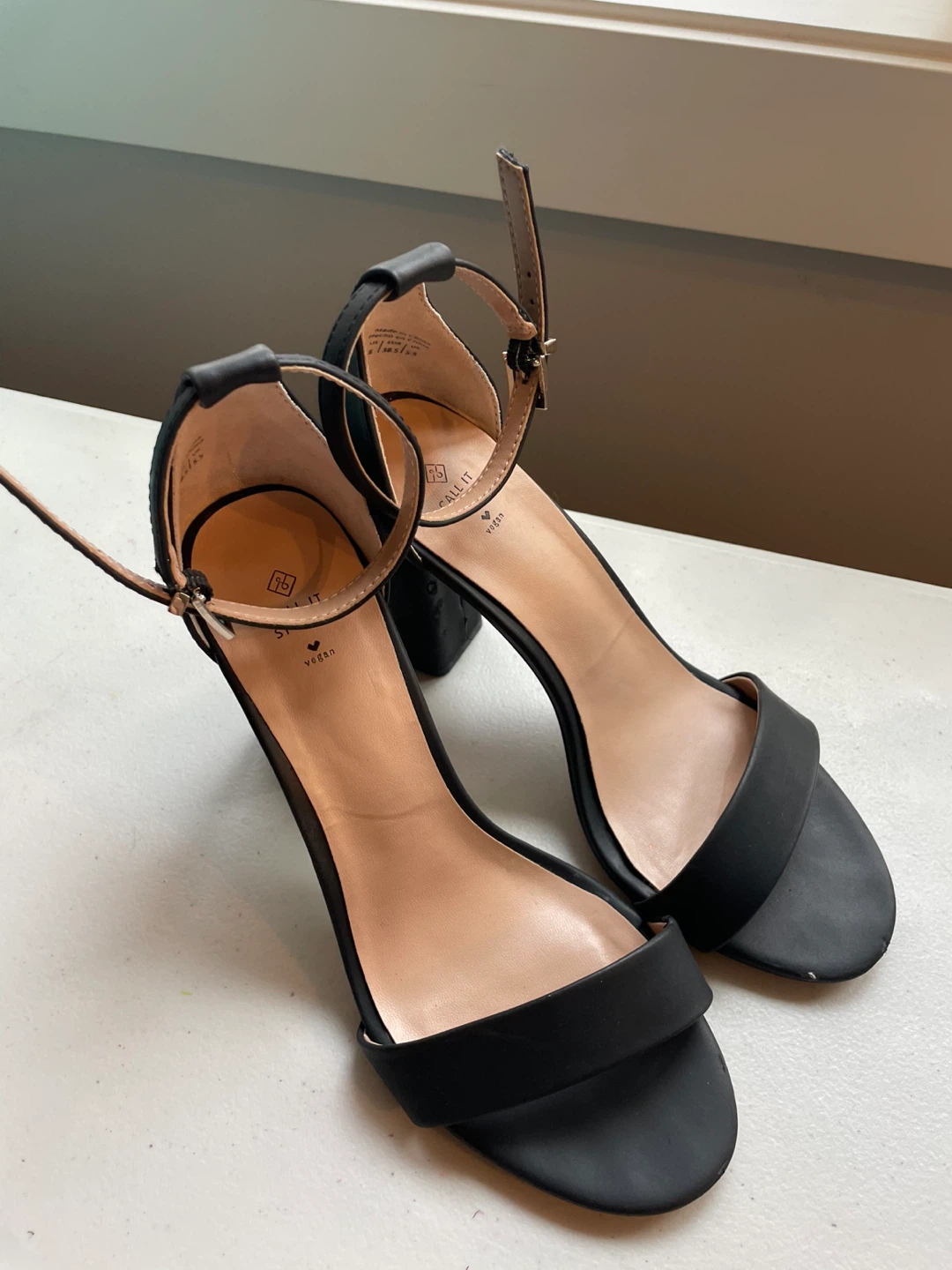 Call It Spring Strappy Black Heels (Women’s)