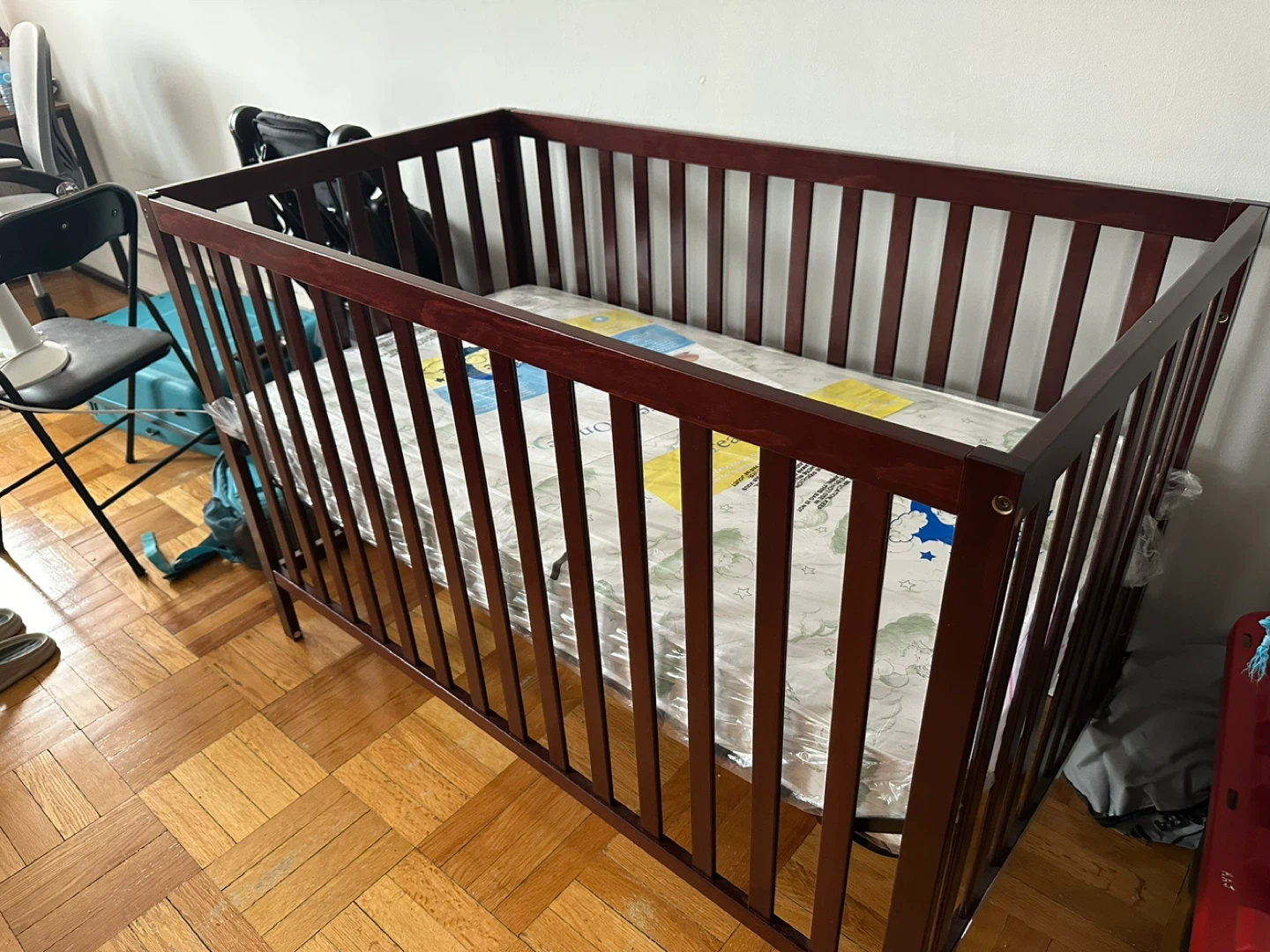 Dark Wood Baby Crib with brand new mattress - photo 5