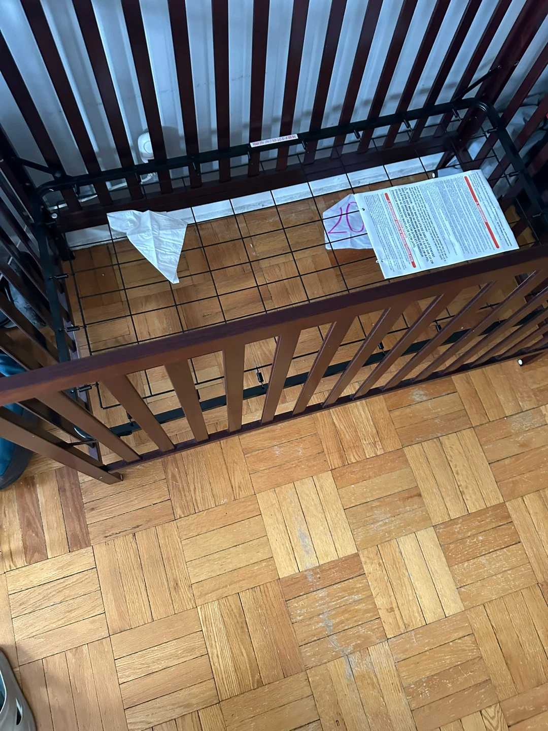 Dark Wood Baby Crib with brand new mattress