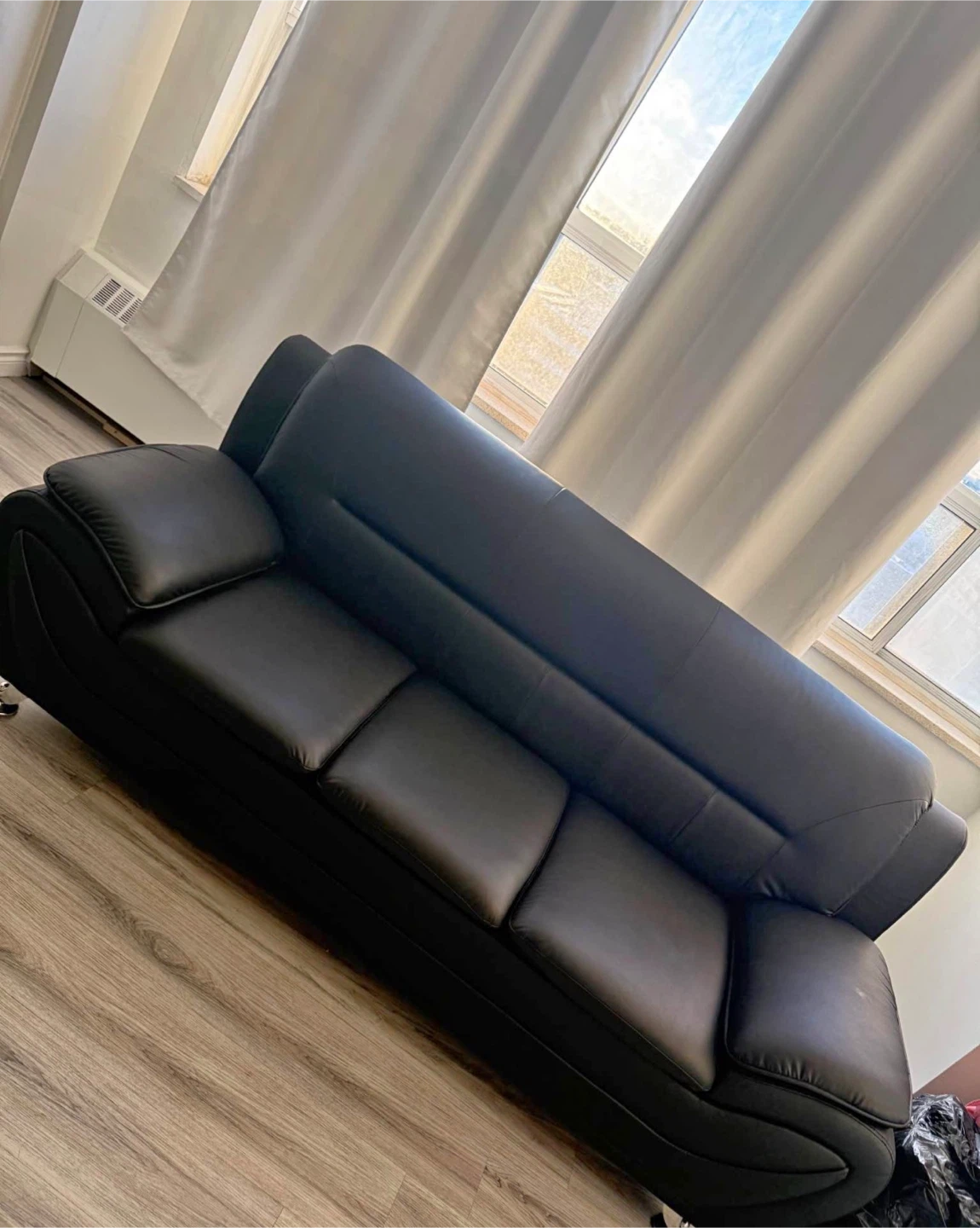 Black Leather Sofa Set - photo 2