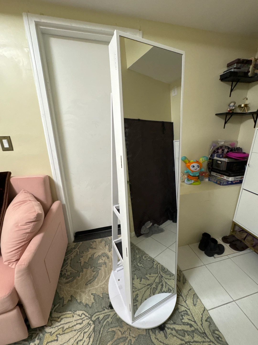 White Standing Jewelry Armoire with Full Length Mirror - photo 3