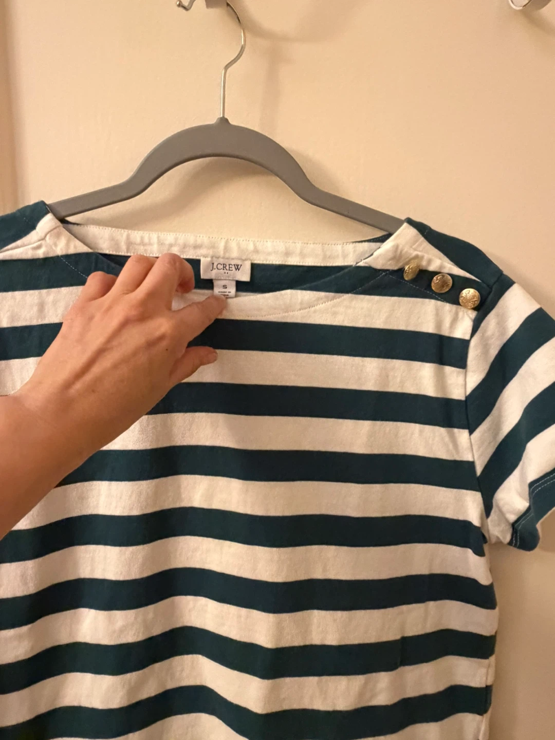 J. Crew Striped Boatneck T-Shirt with Gold Buttons - photo 3