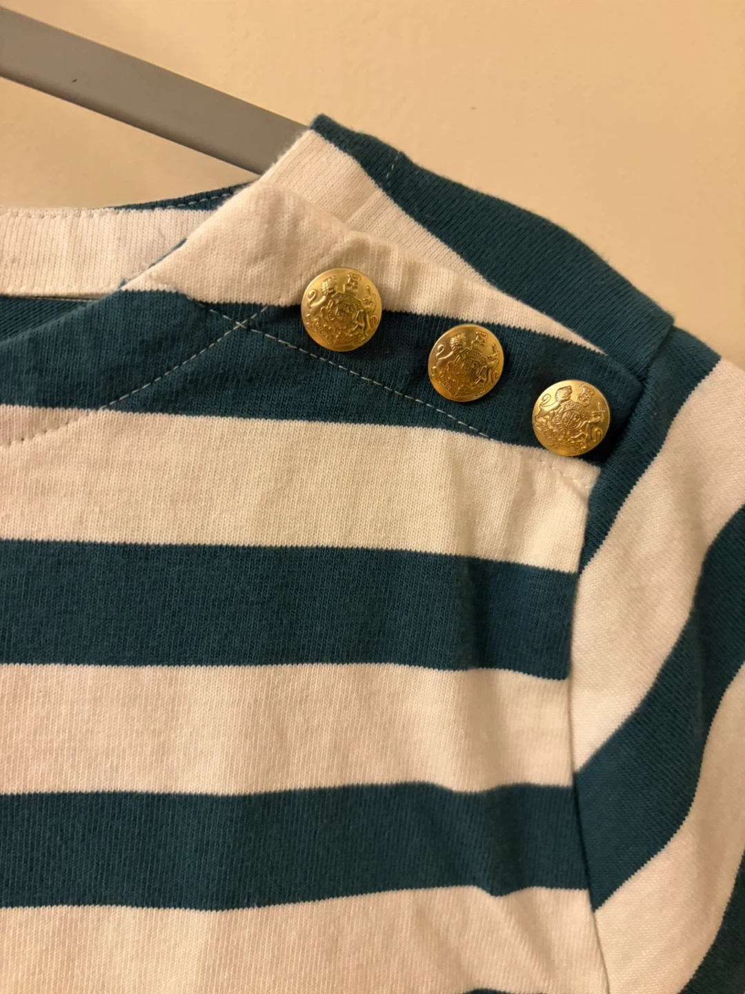 J. Crew Striped Boatneck T-Shirt with Gold Buttons - photo 5