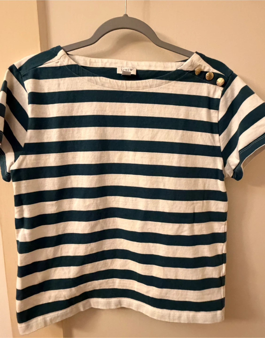 J. Crew Striped Boatneck T-Shirt with Gold Buttons - photo 2