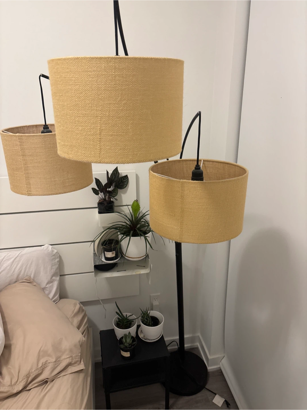 Multi-Head Floor Lamp with Jute Arc Shades