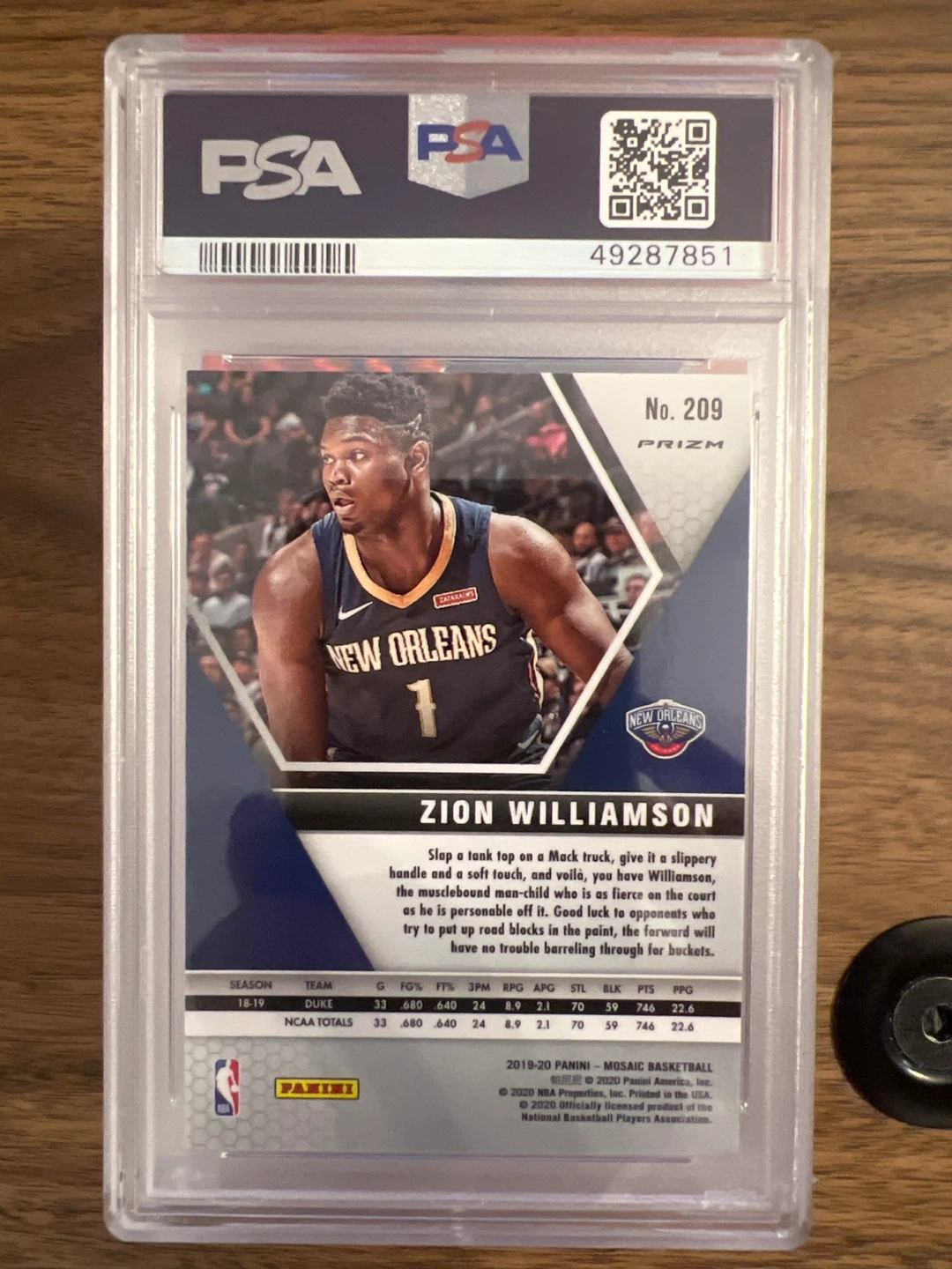 2019 Panini Mosaic Zion Williamson Pink Camo #209 PSA 10 - photo 2
