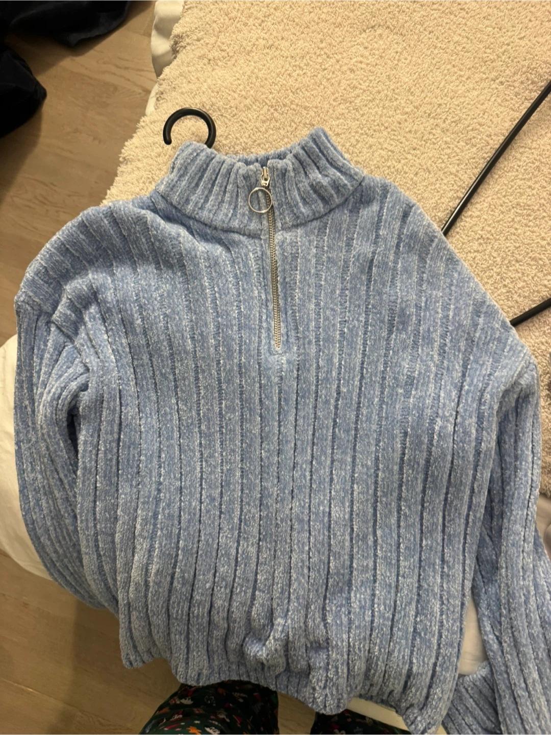 Pink Rose Blue Chenille Quarter Zip Sweater