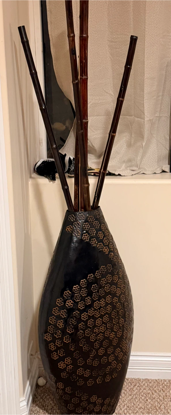 Decorative Tall Vase with Bamboo Sticks