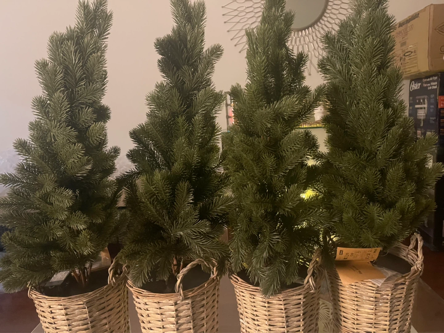 Set of 4 Pre-lit Faux Christmas Trees in Baskets