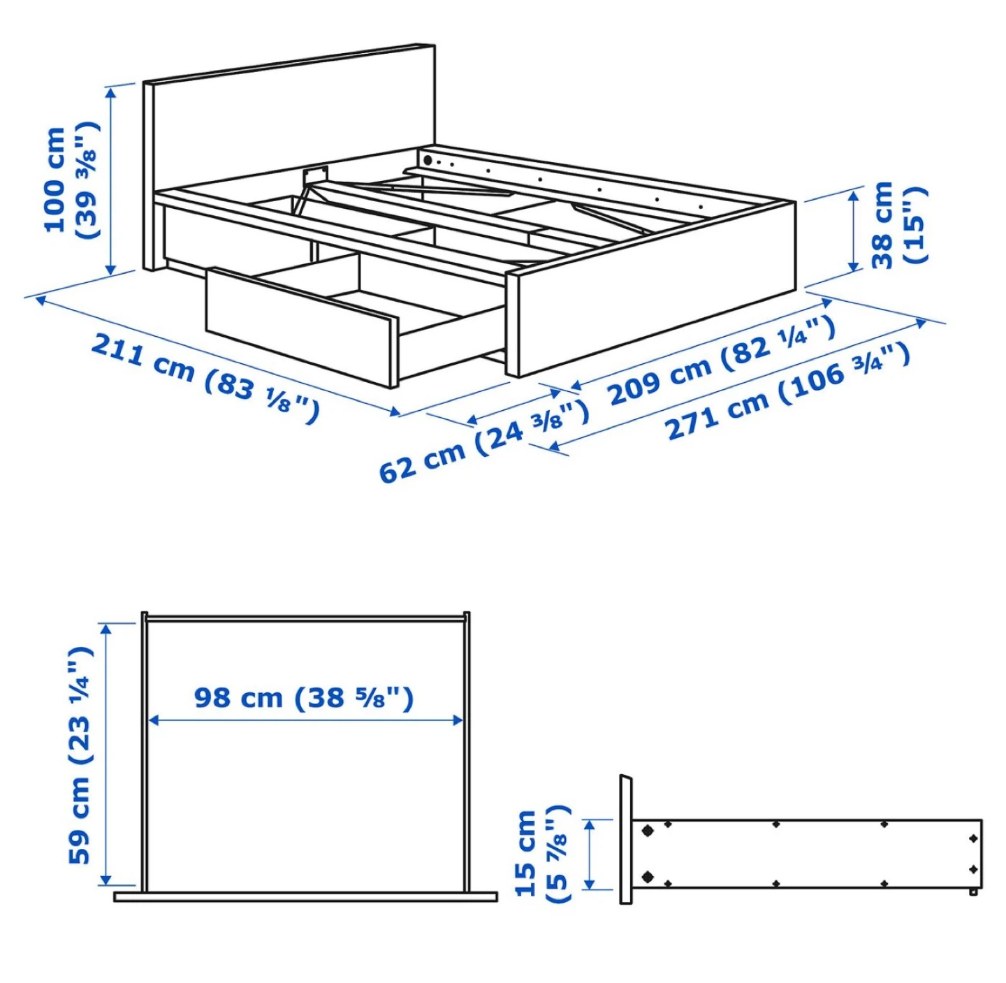 MALM King Bed Frame with 2 Storage Boxes - Dark Brown Veneer - photo 2