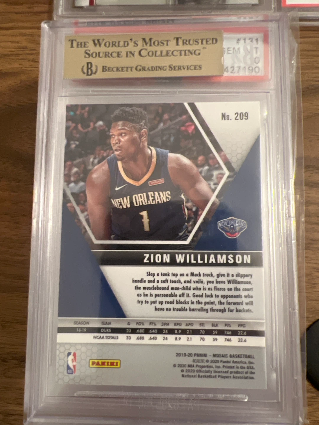 2019-20 Panini Mosaic Zion Williamson #209 RC BGS 9.5 - photo 2
