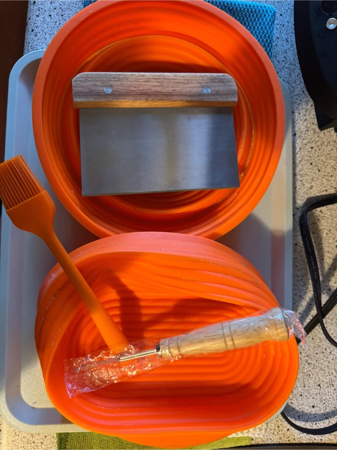 Orange Silicone Dough Scraper and Pastry Brush Set