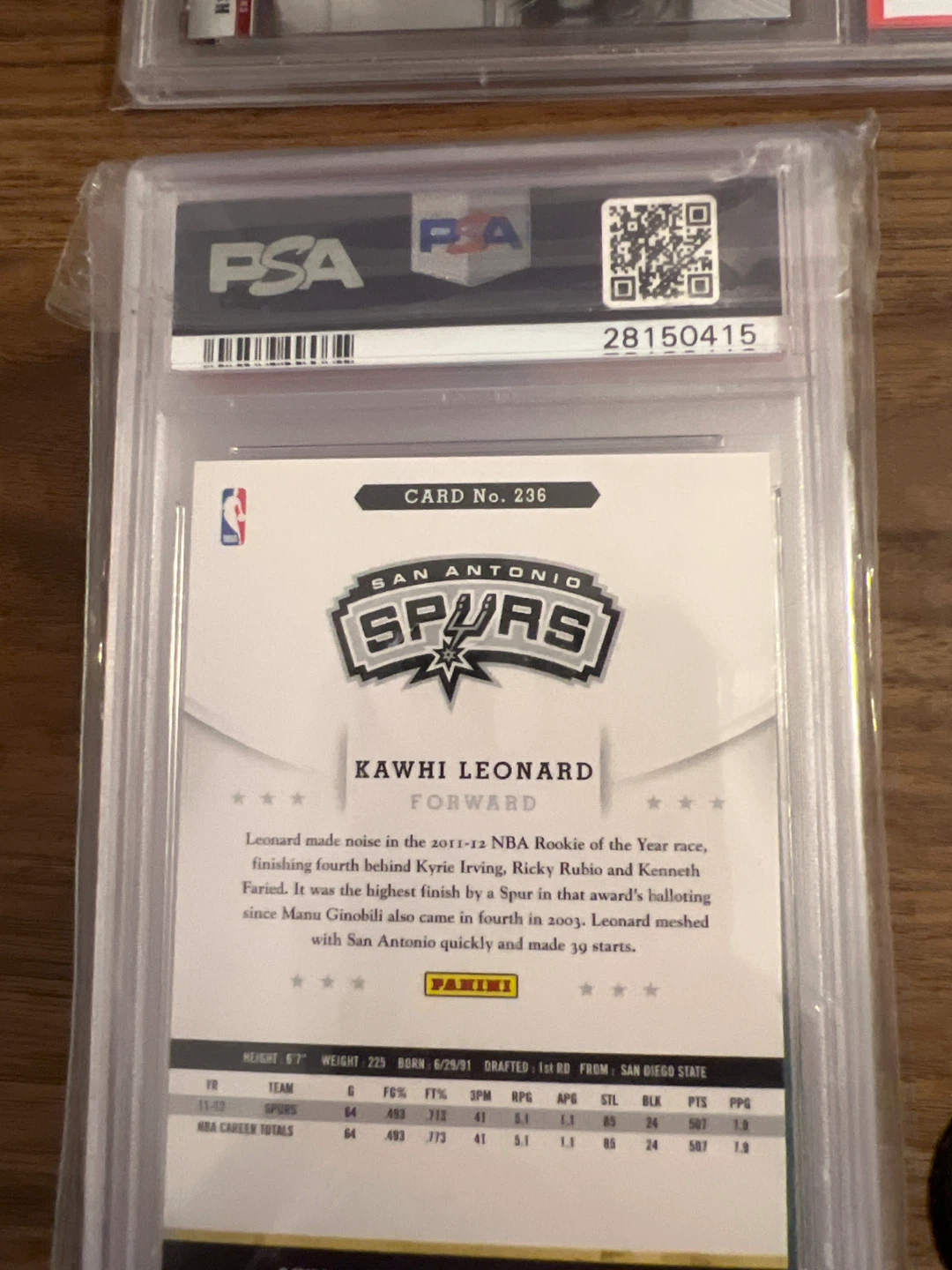 2012 Panini Hoops Kawhi Leonard NBA Card #236 GEM MT 10 - photo 2