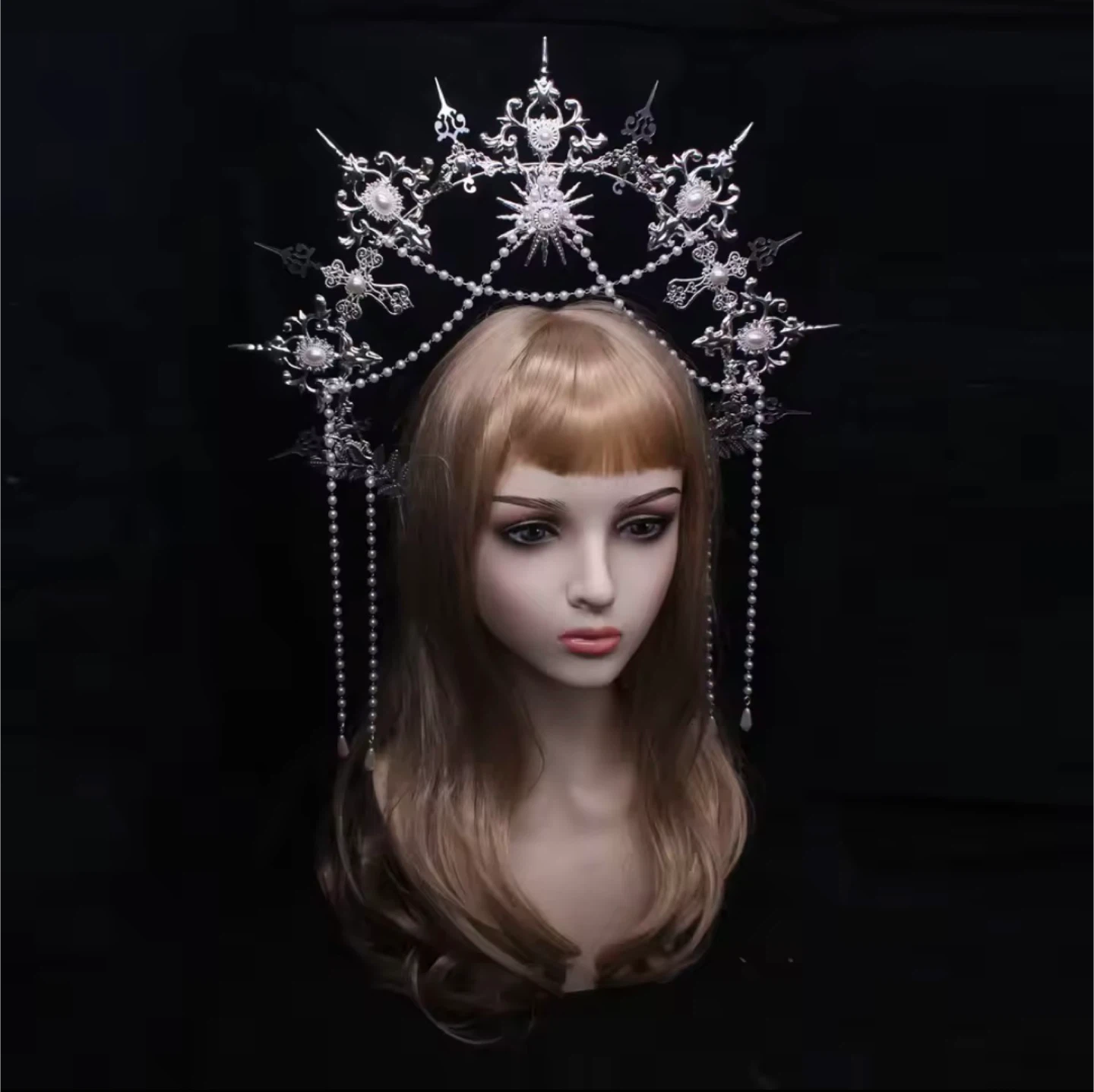 Angel Halo Crown Silver Baroque Goddess Tiara Headpiece Headband - photo 2