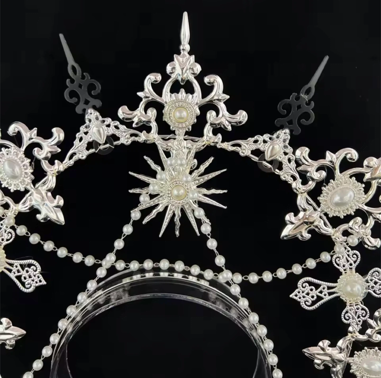 Angel Halo Crown Silver Baroque Goddess Tiara Headpiece Headband - photo 4
