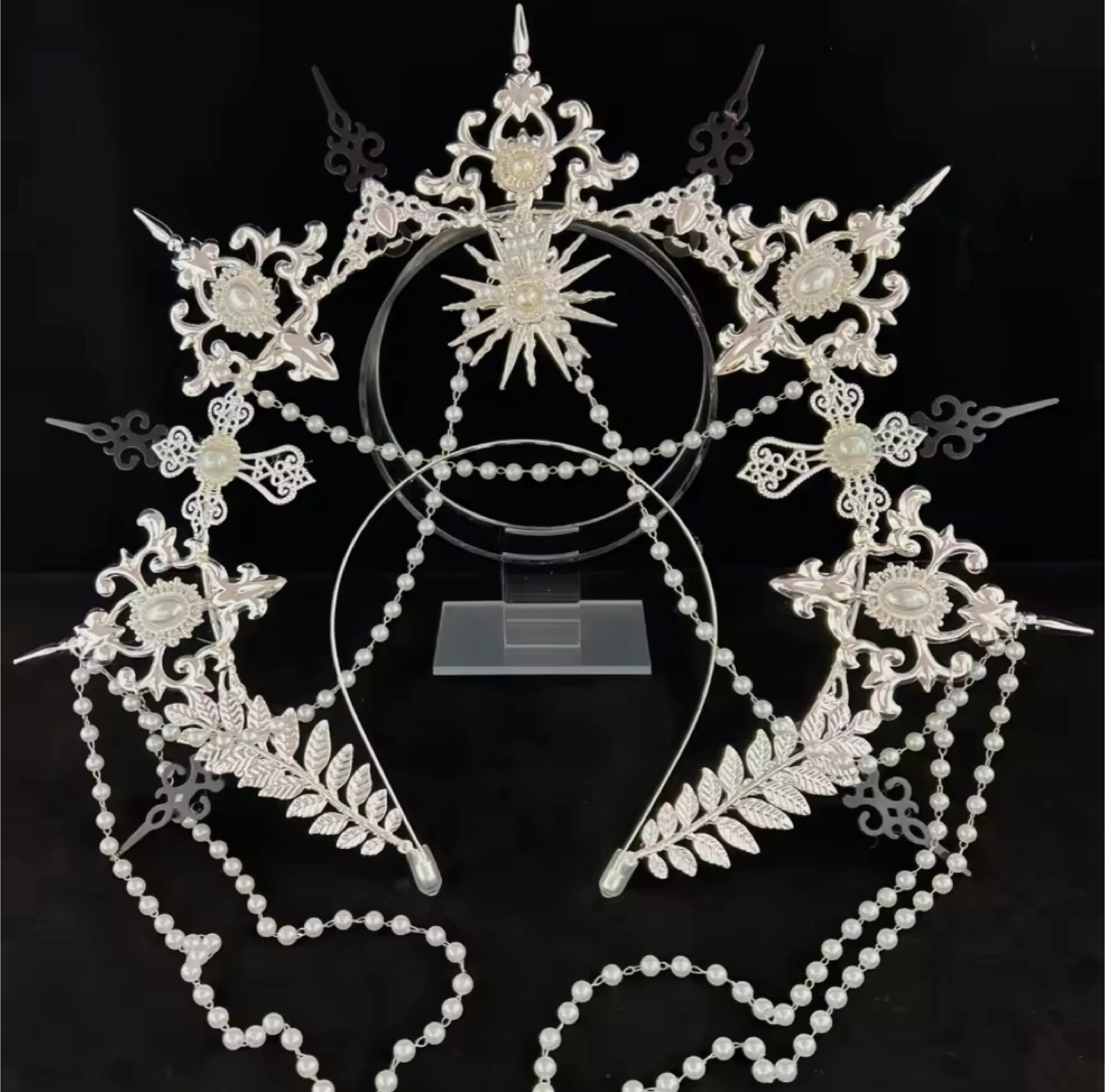 Angel Halo Crown Silver Baroque Goddess Tiara Headpiece Headband - photo 3