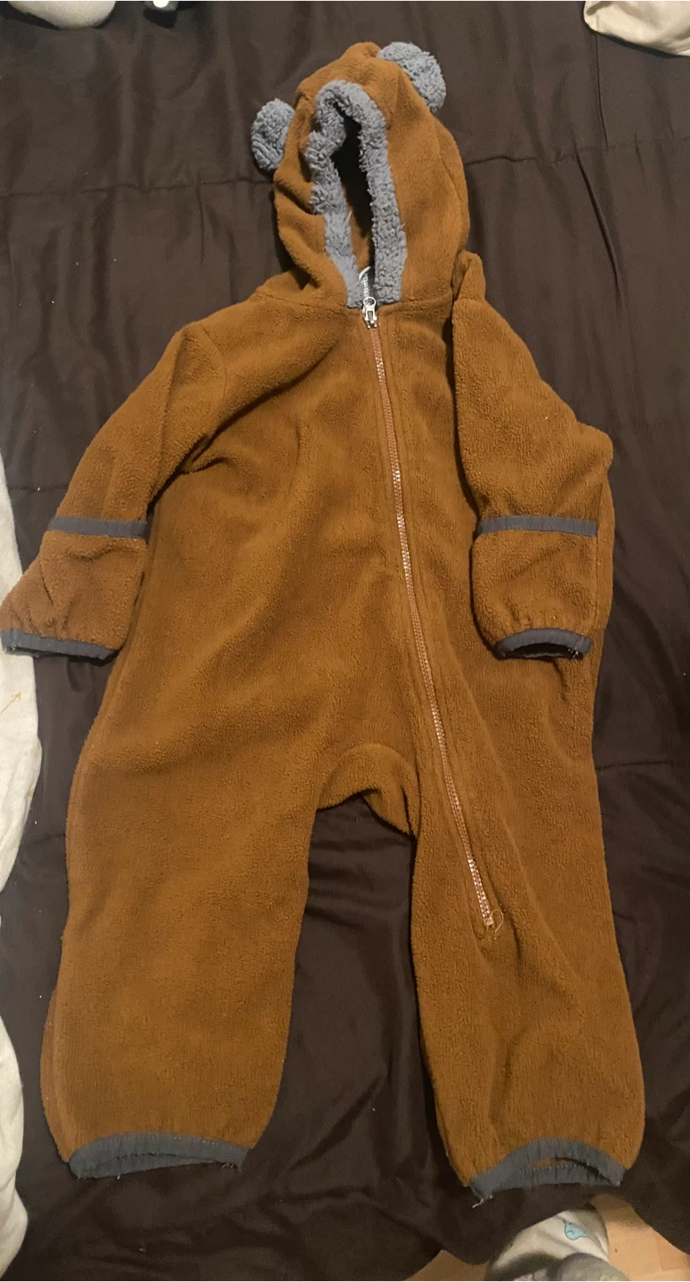 Brown Bear Fleece Snowsuit with Hood 6-12 months
