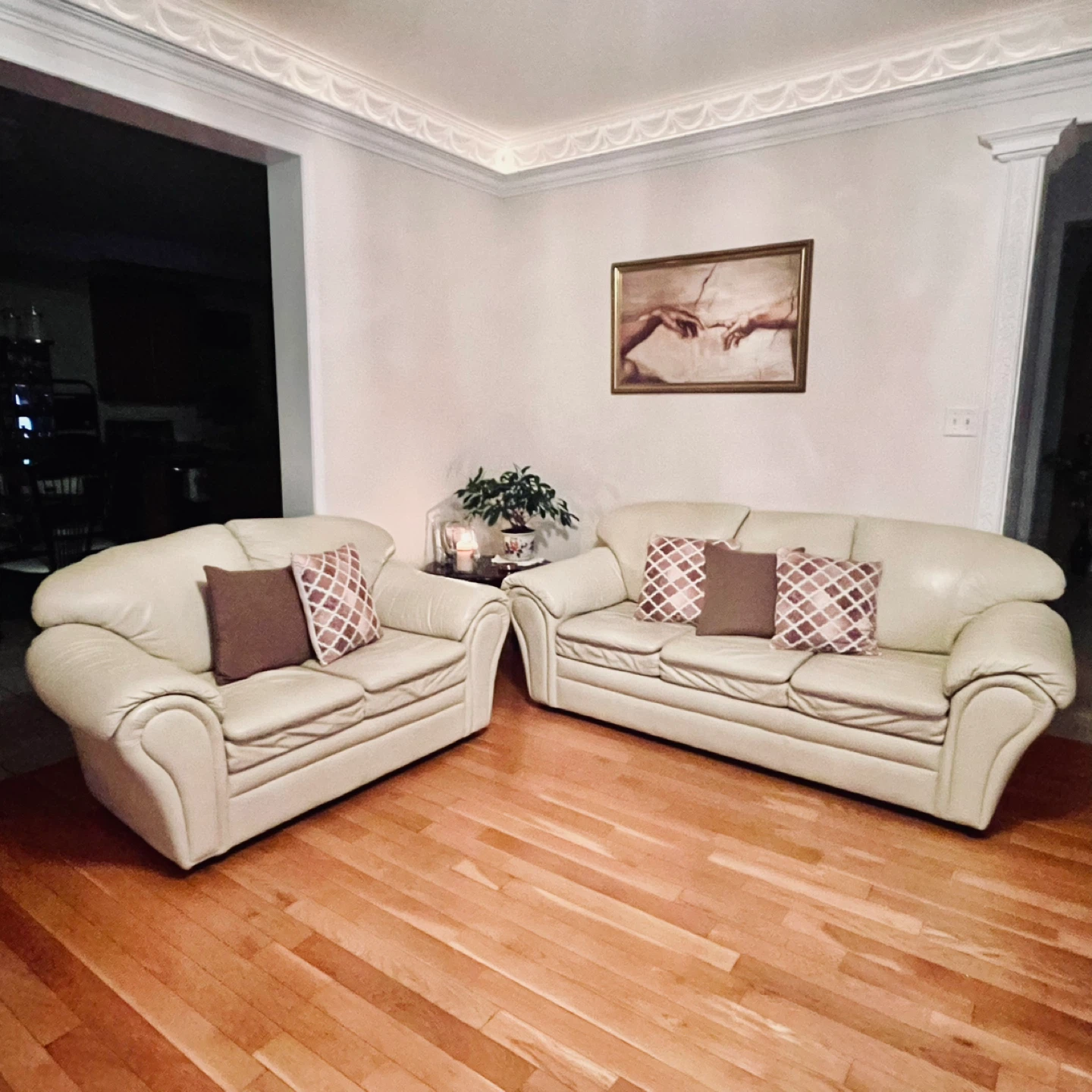 Cream Leather Sofa Set