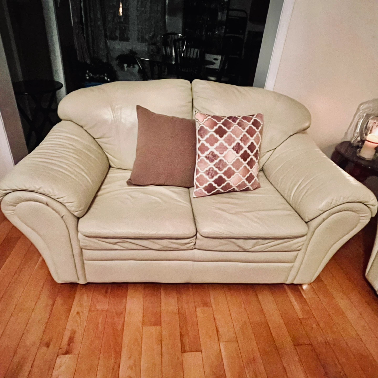 Cream Leather Sofa Set - photo 3