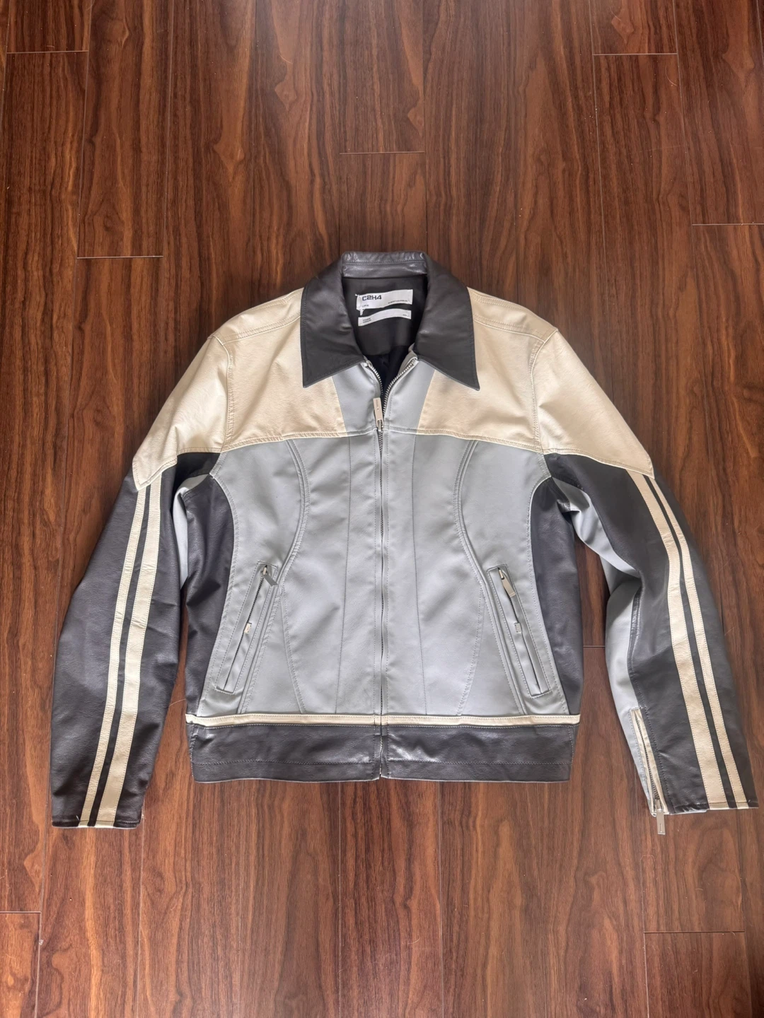 C2H4 Gray Faux-Leather Jacket Size Large Moto jacket