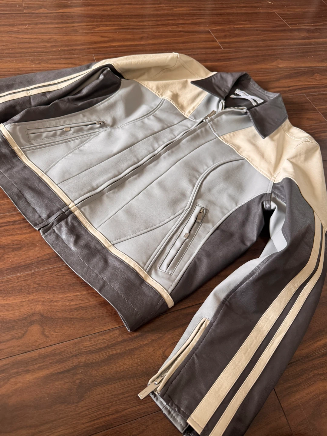C2H4 Gray Faux-Leather Jacket Size Large Moto jacket - photo 2