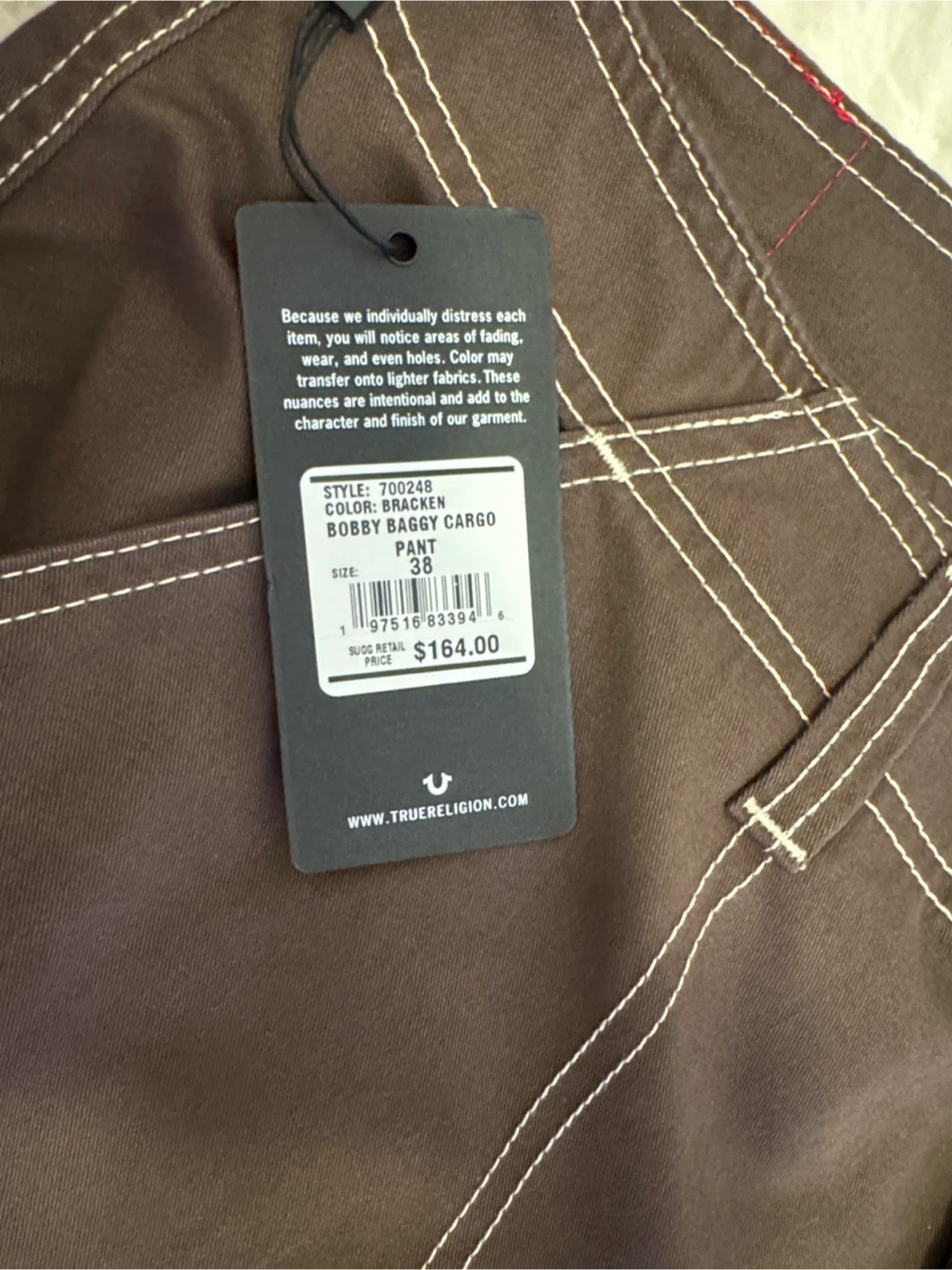 True Religion Bobby Baggy Cargo Pants Brown Size 38 - photo 3