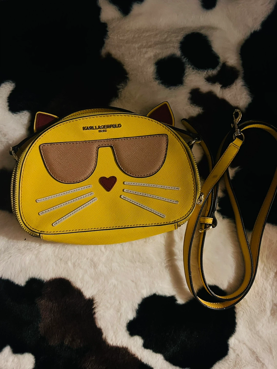 Karl Lagerfeld Paris yellow kitty crossbody purse