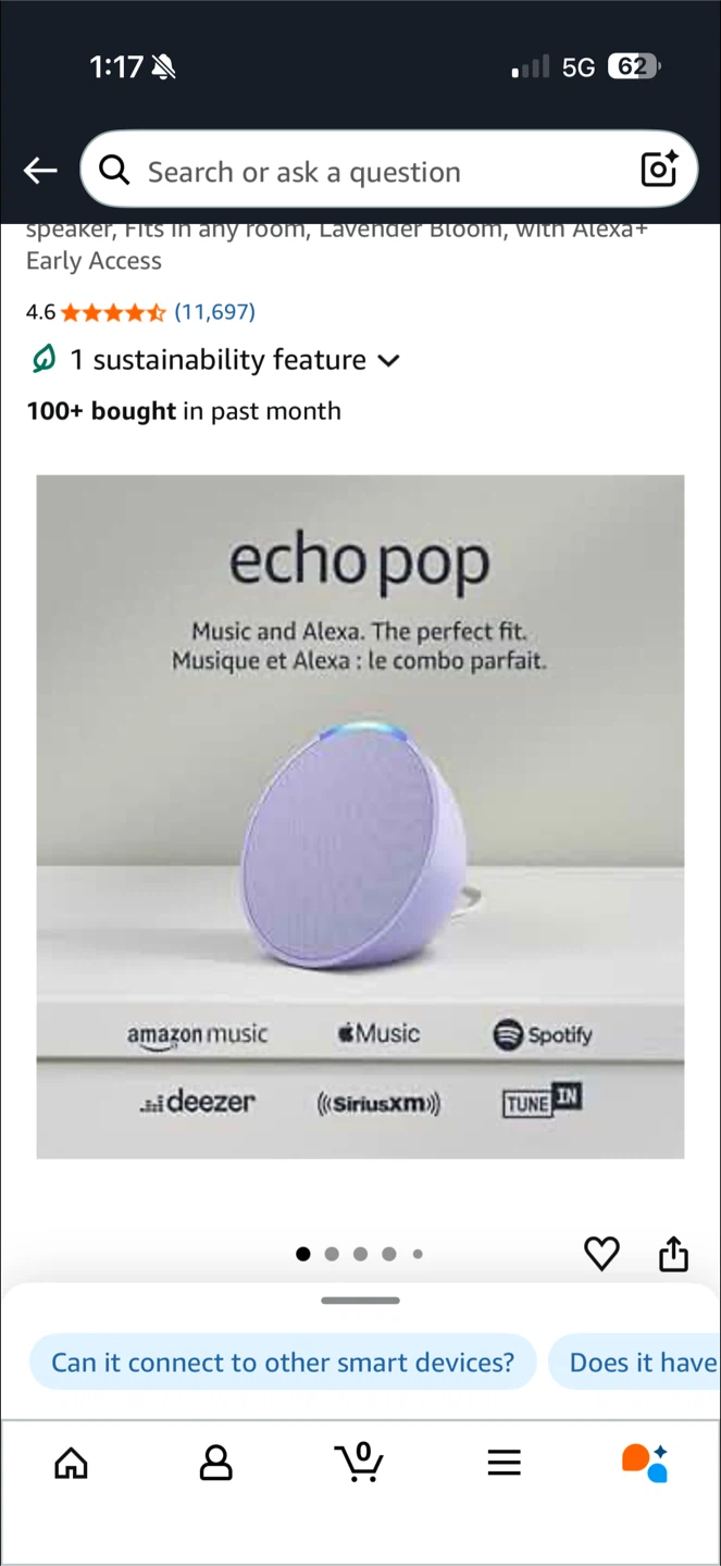Amazon Echo Pop Lavender Bloom Smart Speaker - photo 2