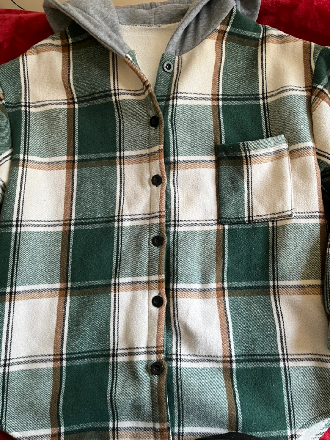 Flannel Hooded Shirt Jacket 🥕 with Sherpa Lining - photo 2