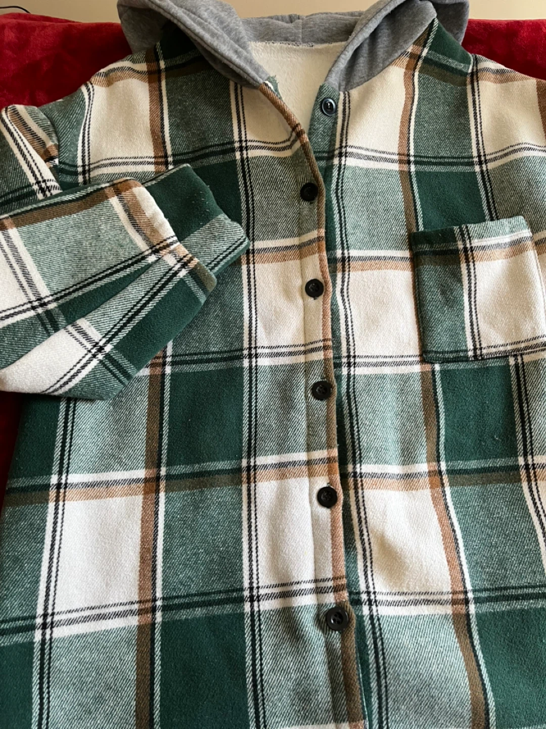 Flannel Hooded Shirt Jacket 🥕 with Sherpa Lining - photo 3