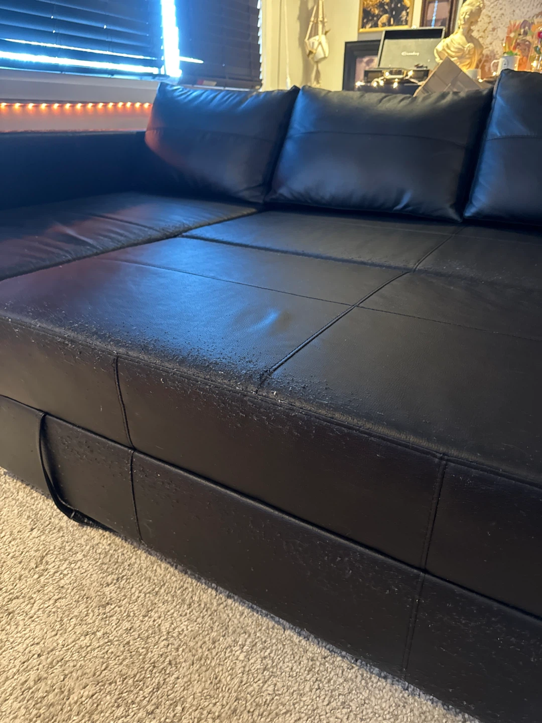 IKEA Black Leather Sectional Sofa Bed - photo 2