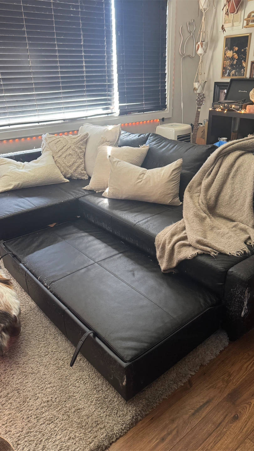 IKEA Black Leather Sectional Sofa Bed - photo 3