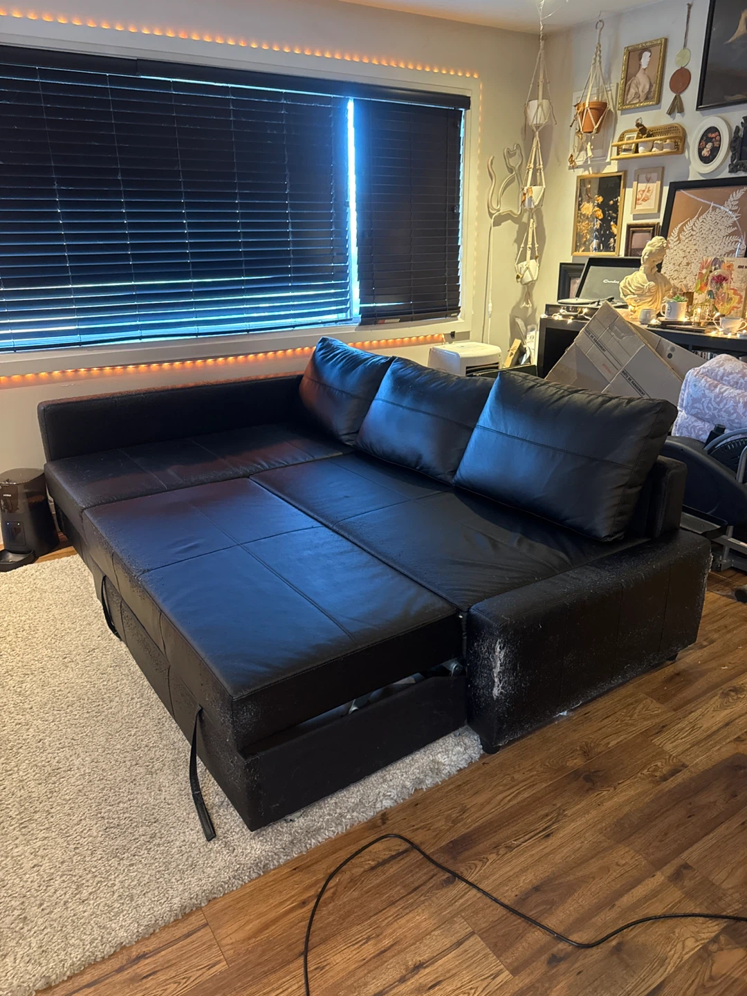 IKEA Black Leather Sectional Sofa Bed