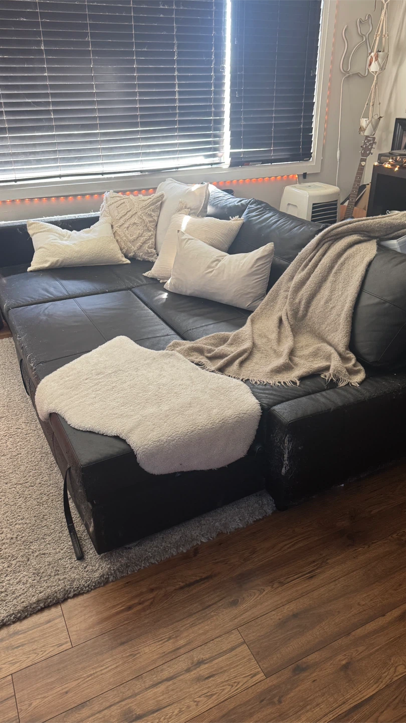 IKEA Black Leather Sectional Sofa Bed - photo 4