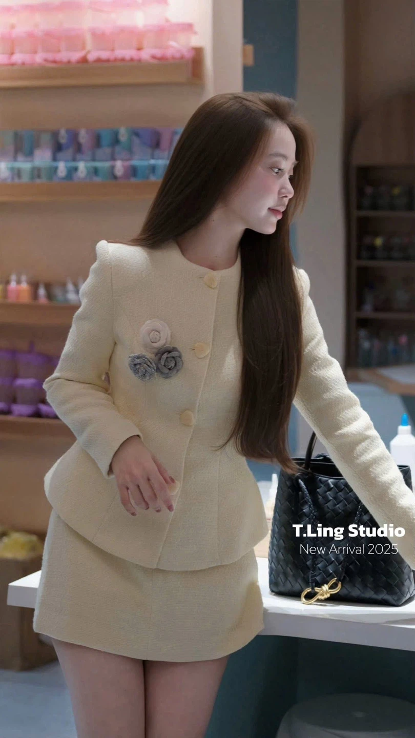 Cream Tweed Skirt and Jacket Set - photo 2
