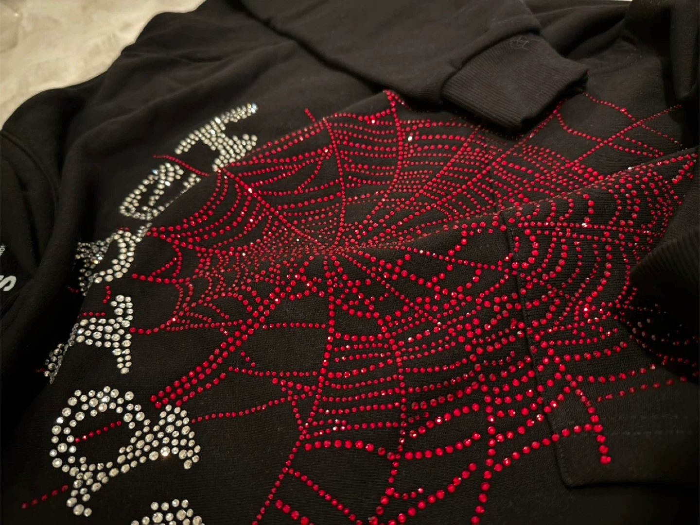 SPIDER rhinestone hoodie black size S - photo 5