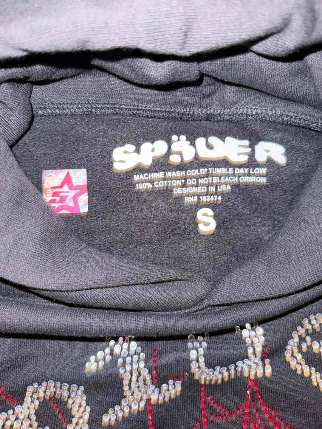 SPIDER rhinestone hoodie black size S - photo 2